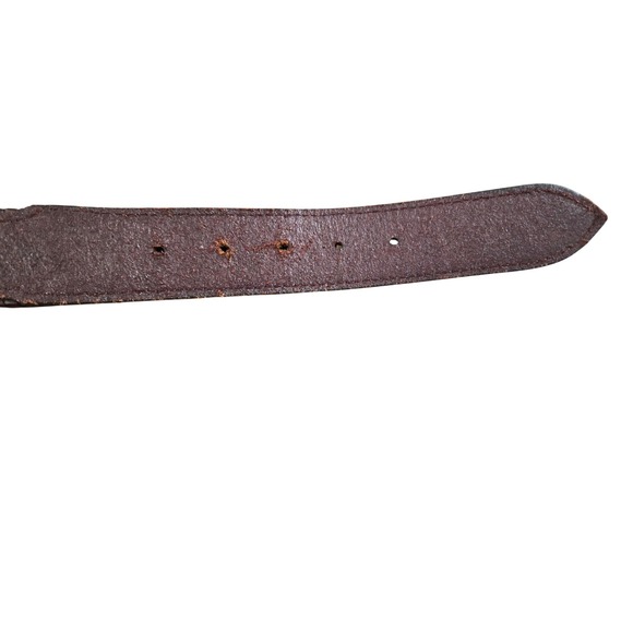 Mens Western Leather Belt Tooled Buckle Brown Vintage Style - Picture 2 of 5